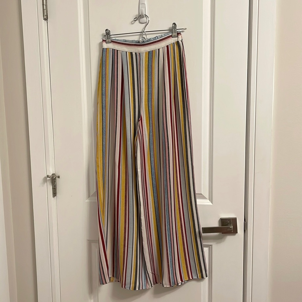 Aqua Striped Flowy Pants